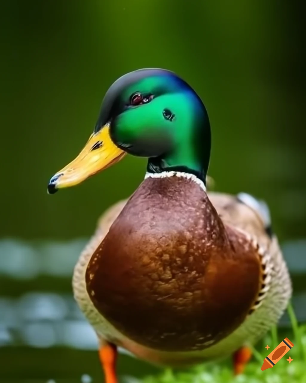 Duck depicted in rich colors or textures