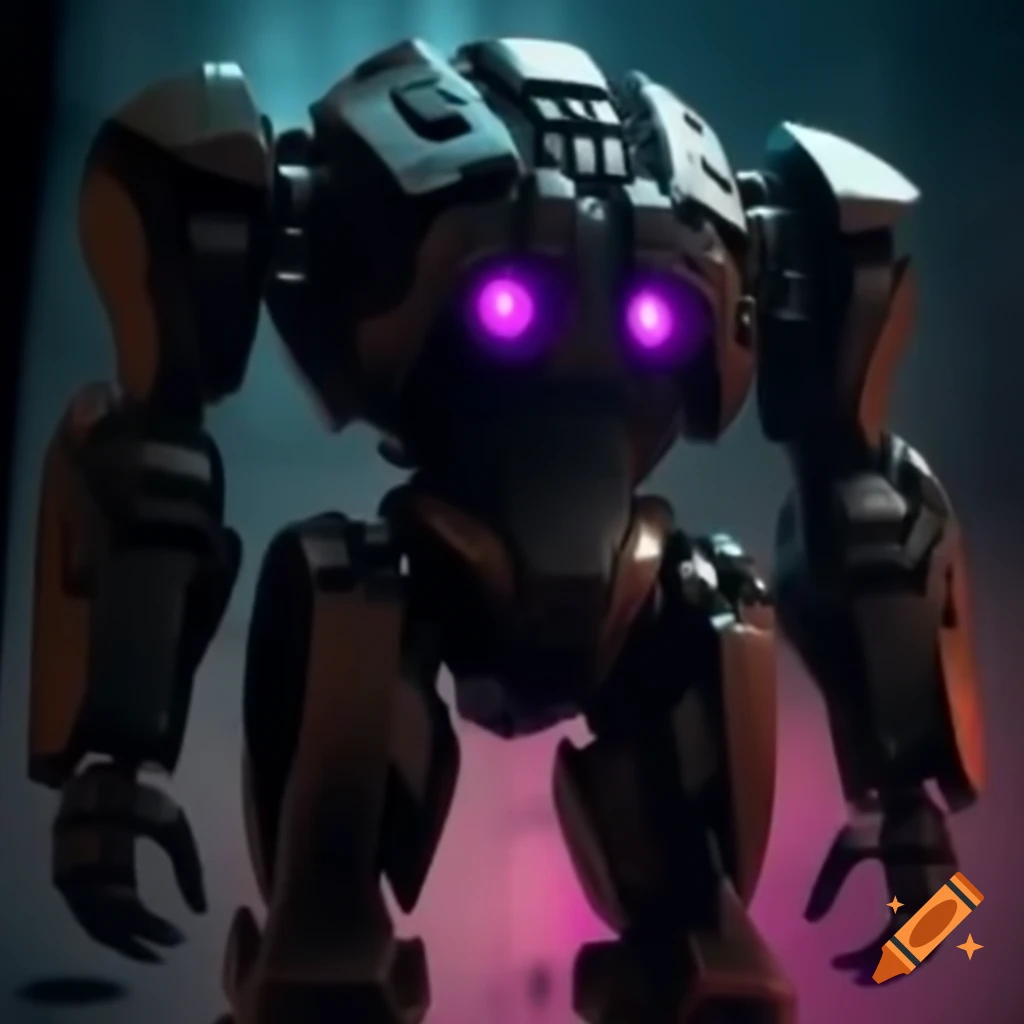 Sleek black robot with purple lights, futuristic design