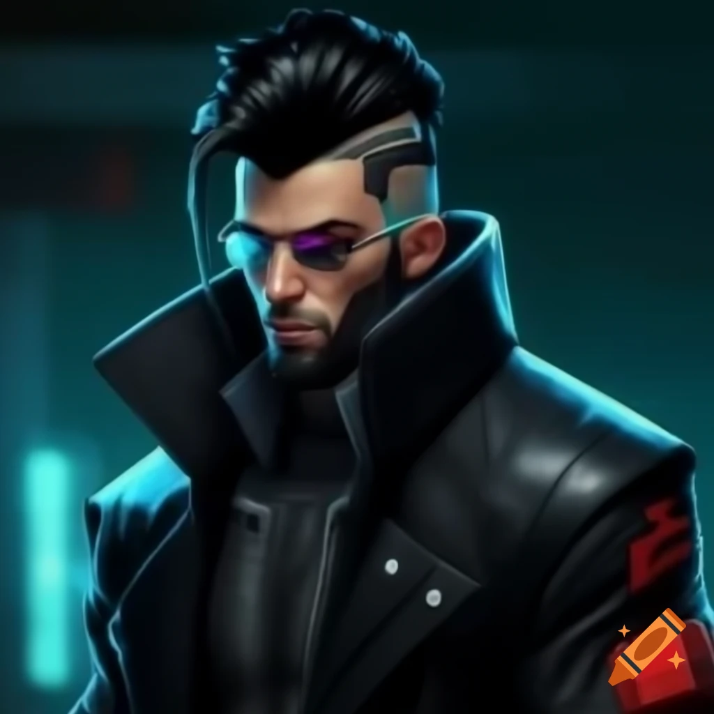 Cyberpunk Edgerunner with black mohawk and augmented hands in futuristic style
