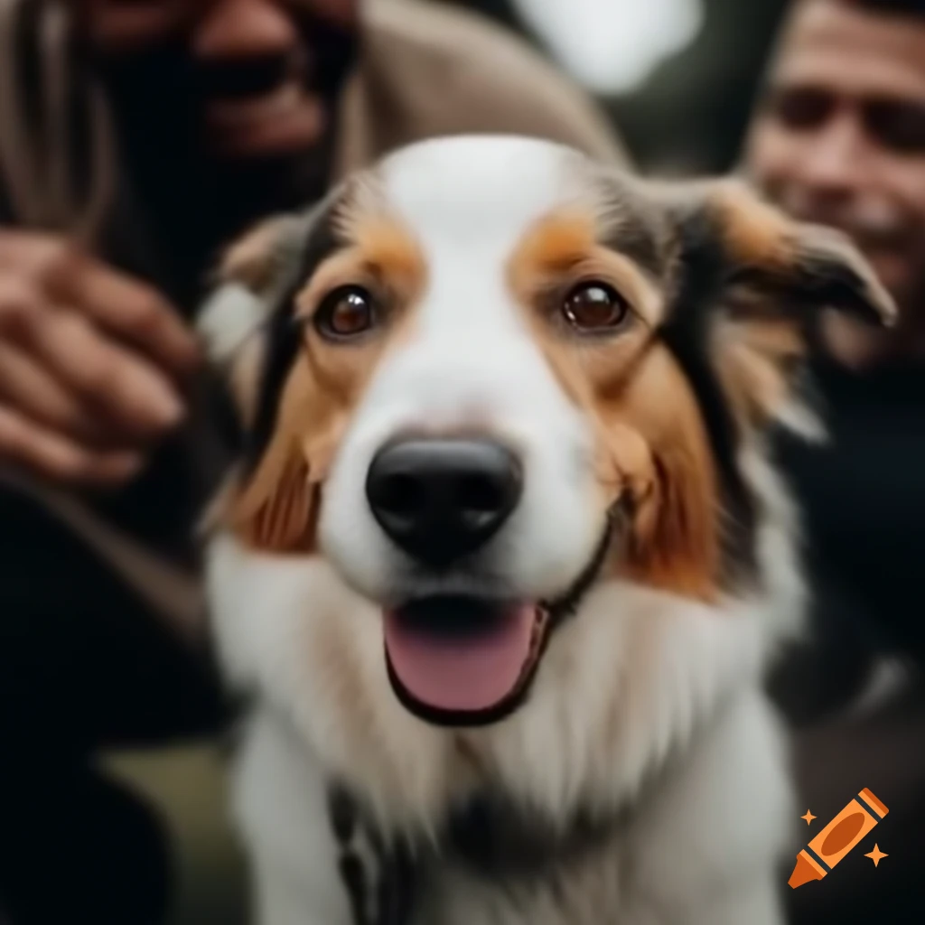 Happy dog playing with a man