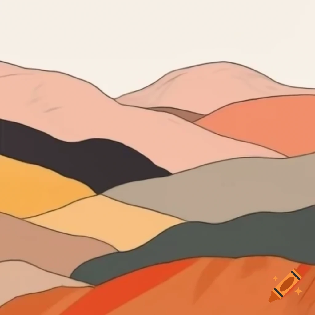 Minimalist sketchy fall landscape with charcoal outlines and vibrant colors