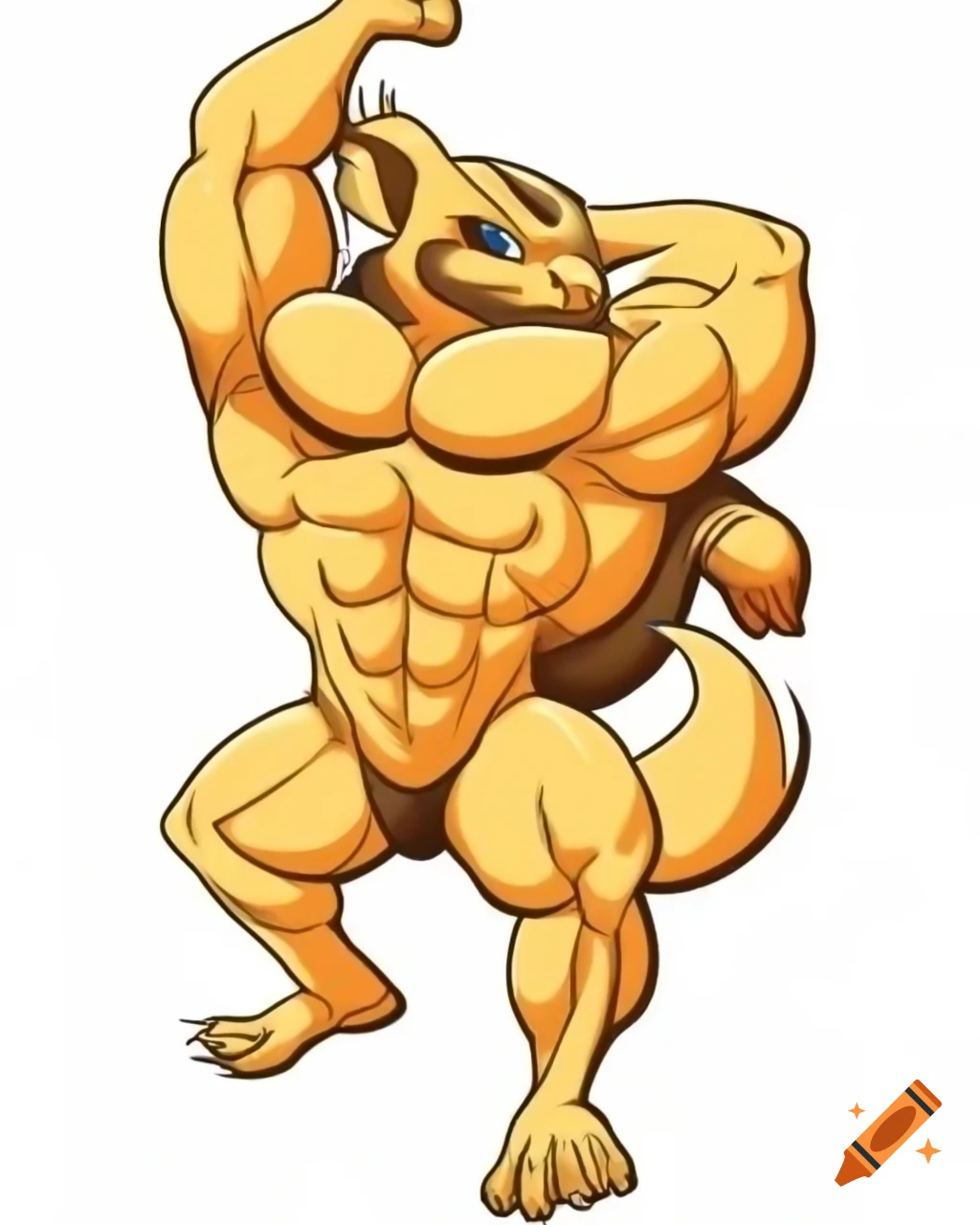 Muscular Raichu bodybuilder flexing in furry art style