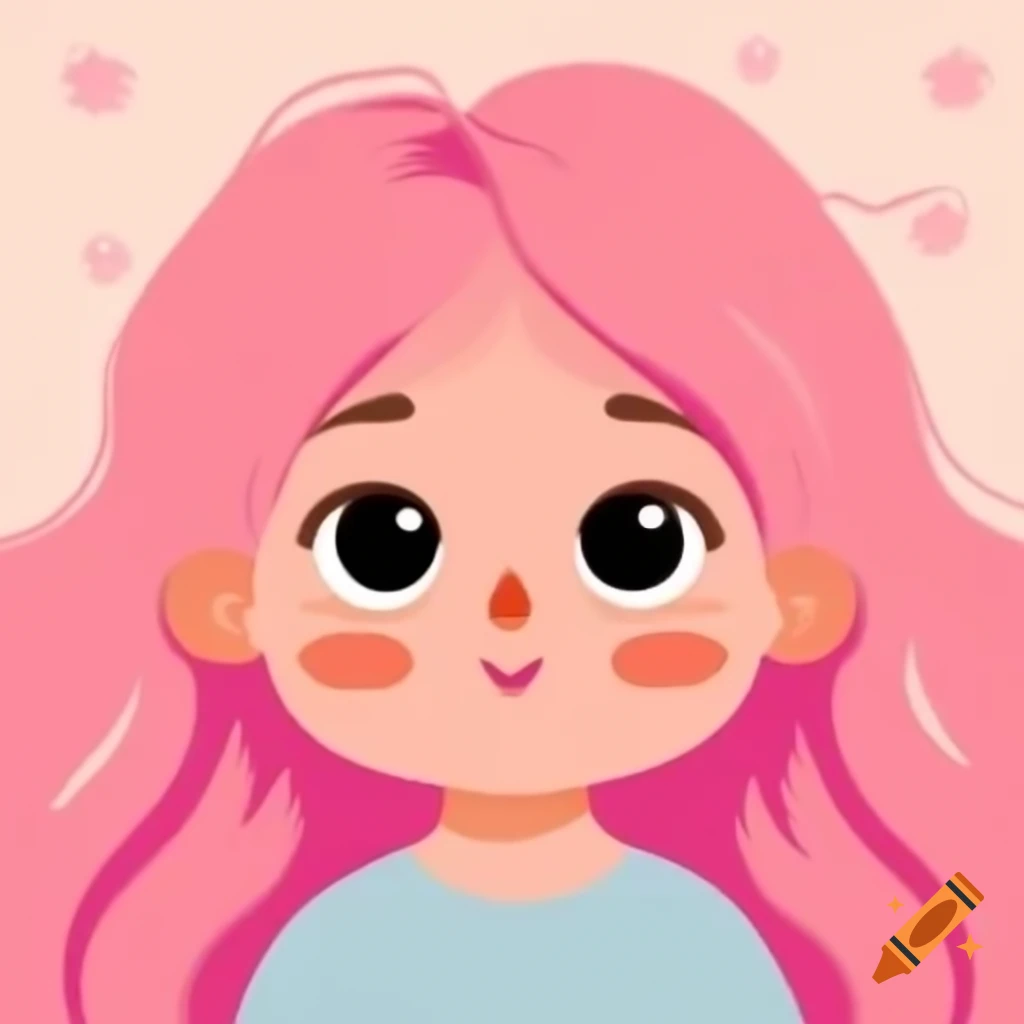E-girl with long pink hair in trendy attire