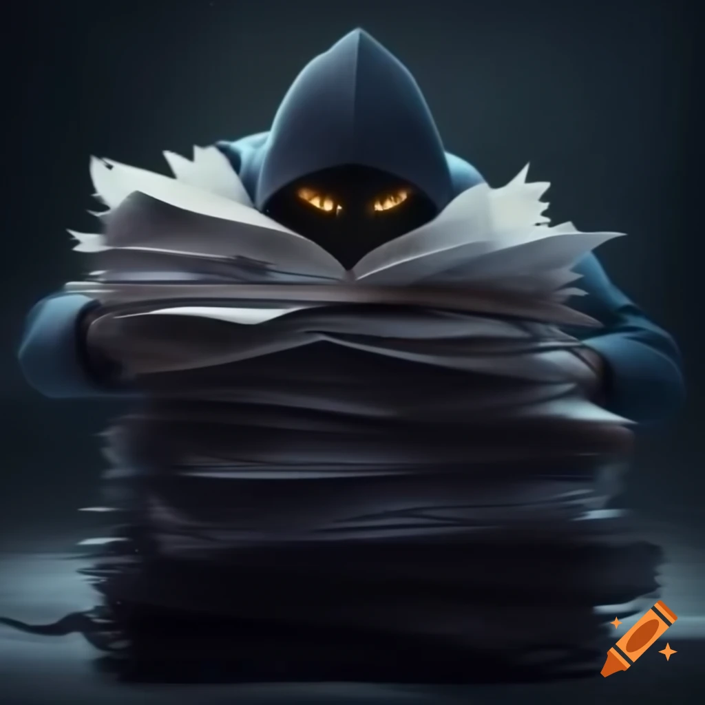 Security dragon guarding papers from faceless thieves in hoodies