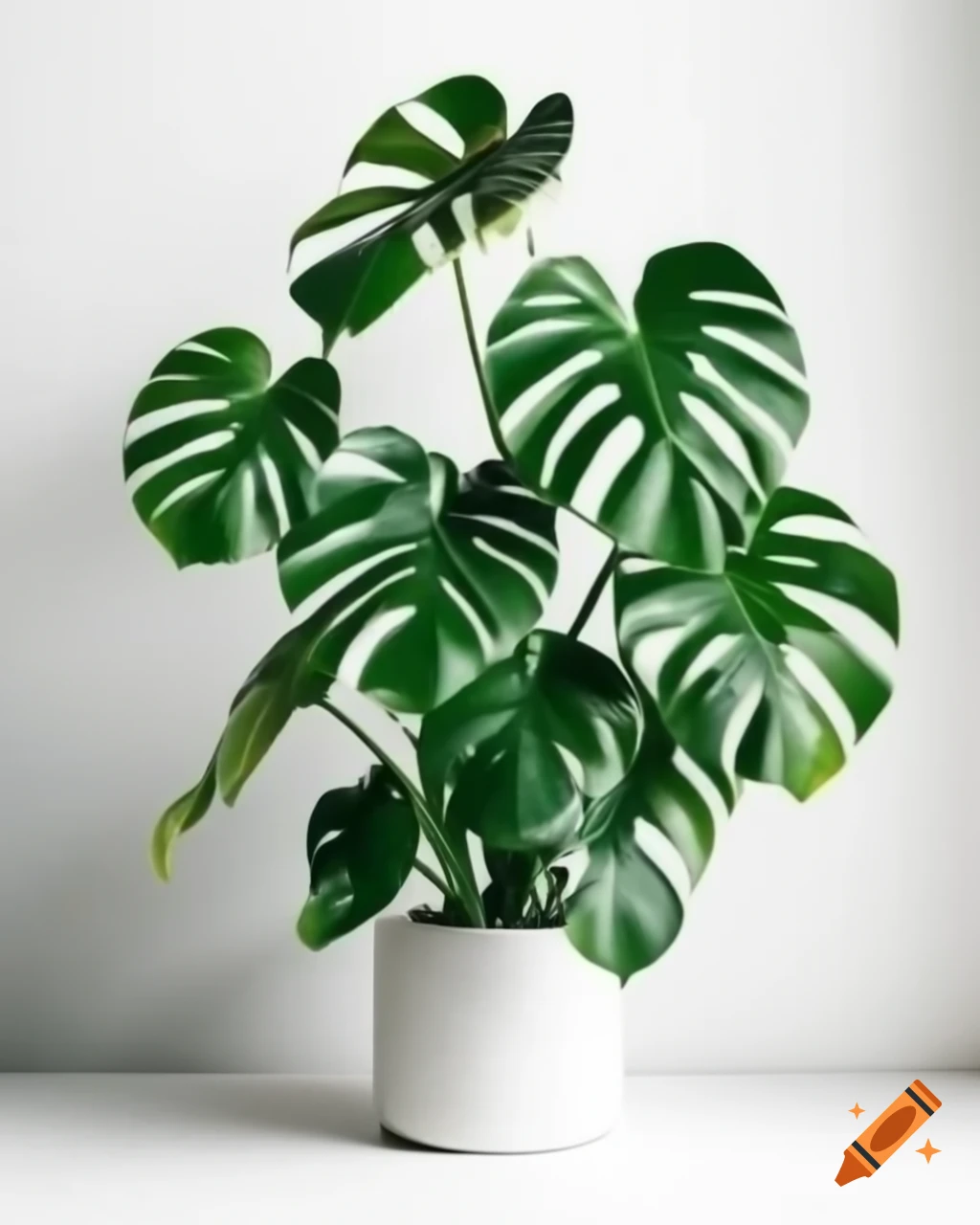 Realistic monstera plant against white background in white flowerpot