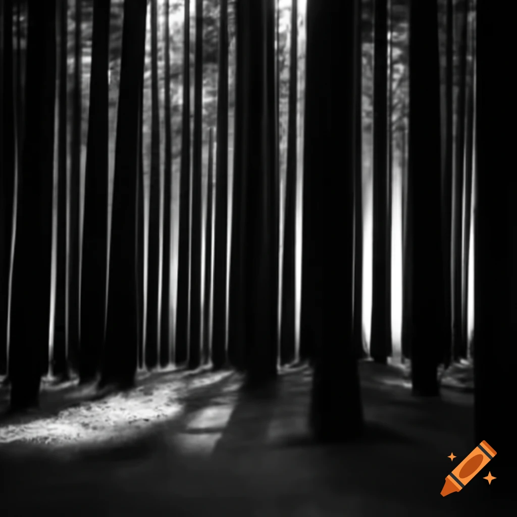 Minimalist black and white forest landscape