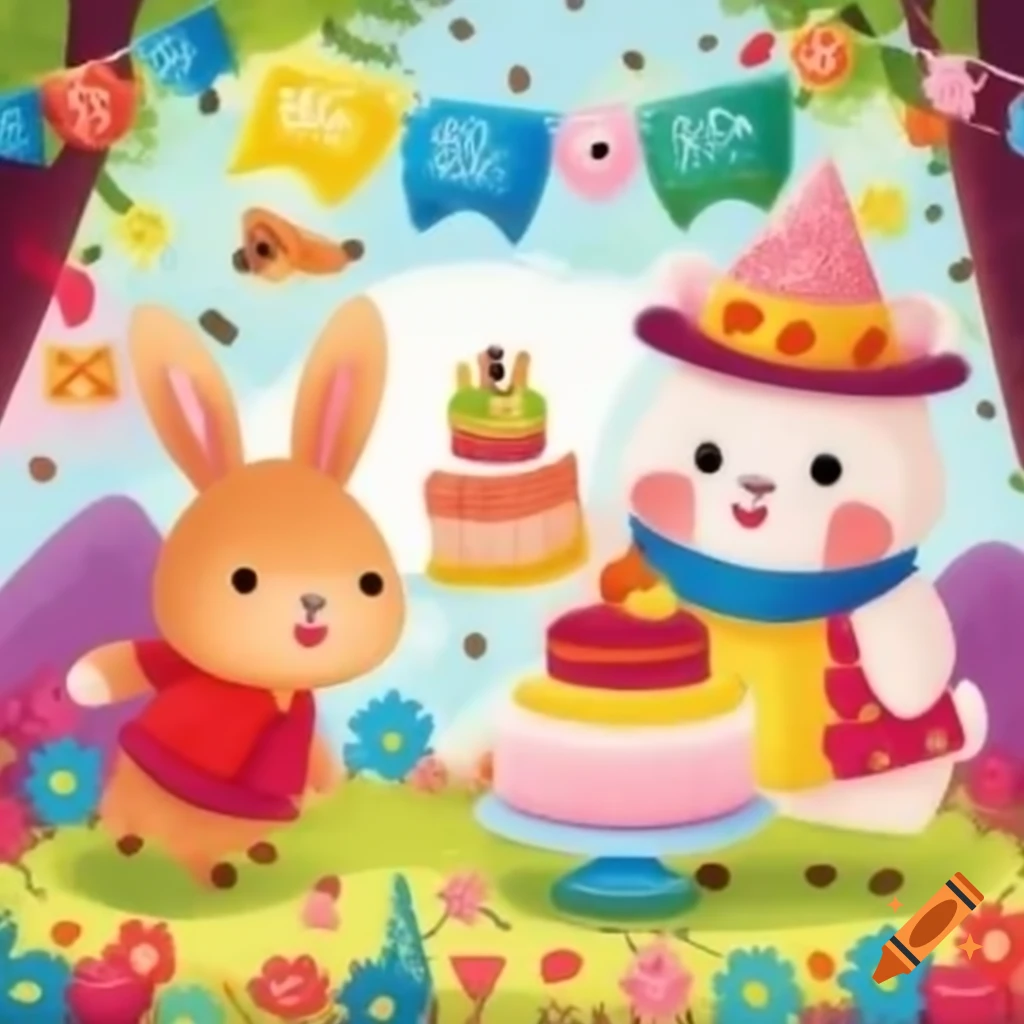 Spring birthday party for rabbit Niclas organized by his friend bear Rulo