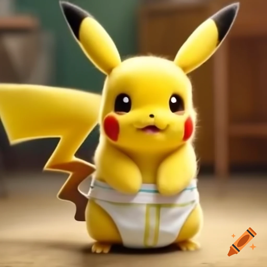Baby Pikachu in a diaper