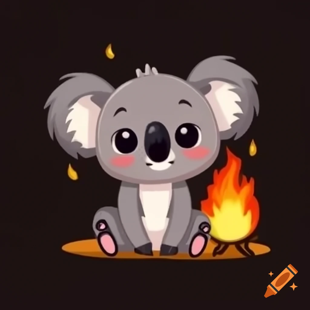 Cute koala cartoon with fiery eyes