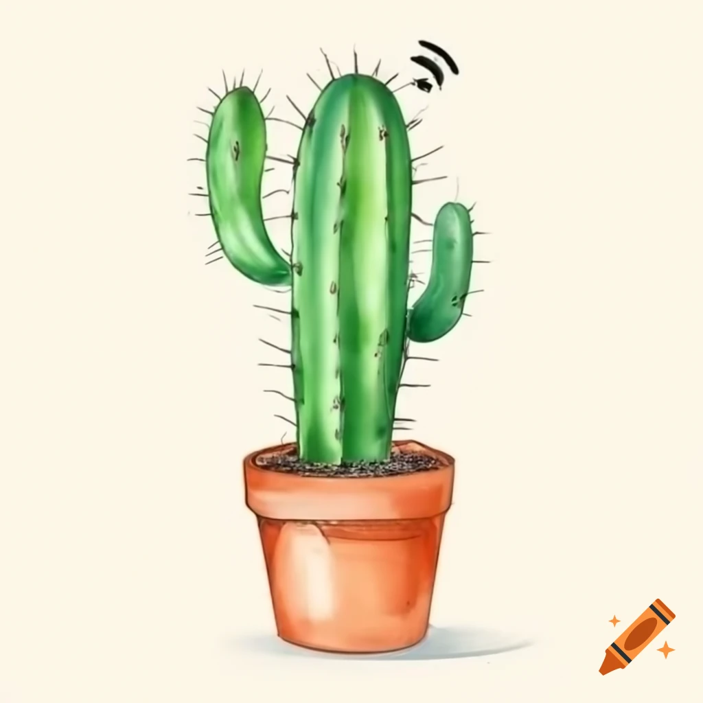 Cactus in a pot with visible Wi-Fi signal