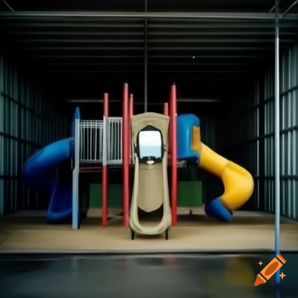 Indoor playground set up in a large storage space