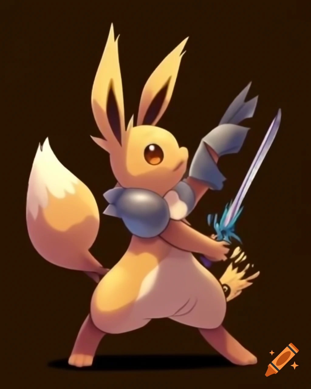 Anthro Eevee knight in shining armor wielding a sword