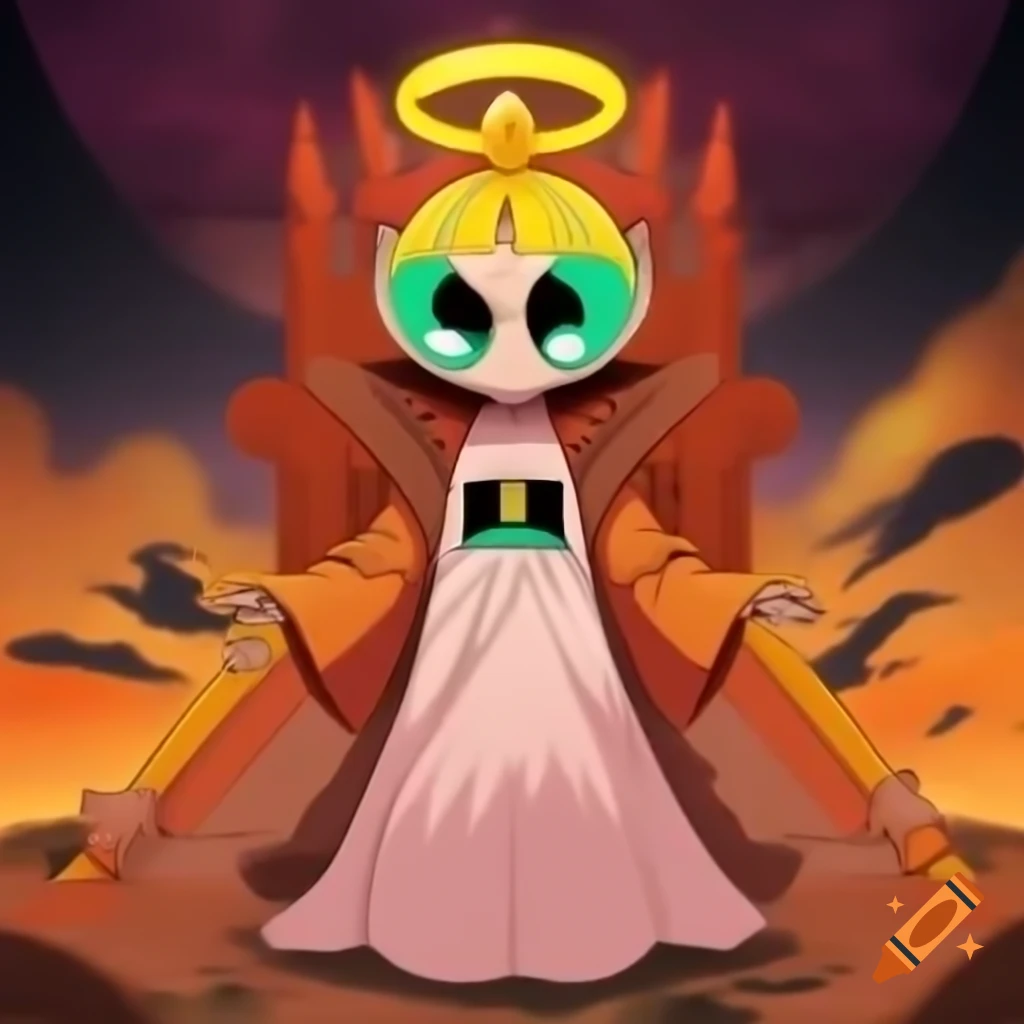 PowerPuff Girl alien queen battling Goku in fierce fight, cosmic scene