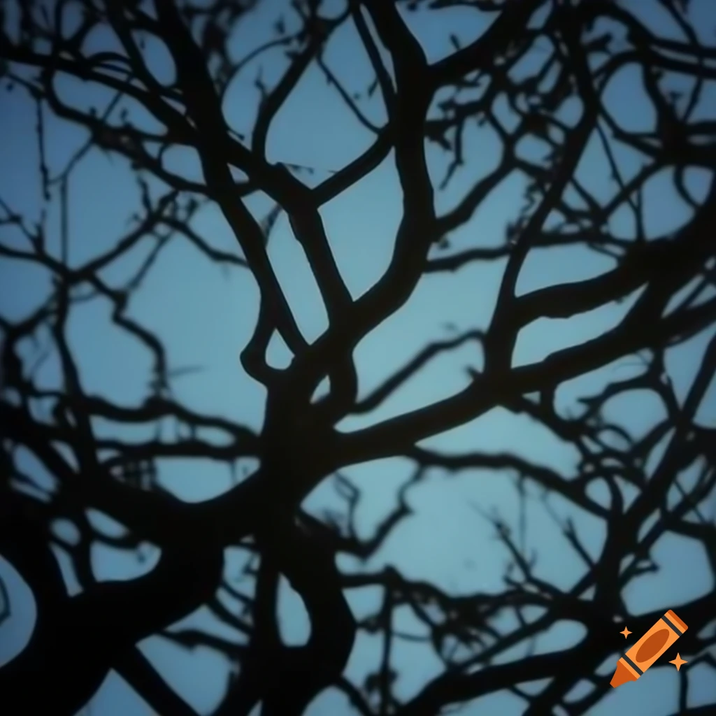 Artistic photograph of tree branch shadows against light blue sky