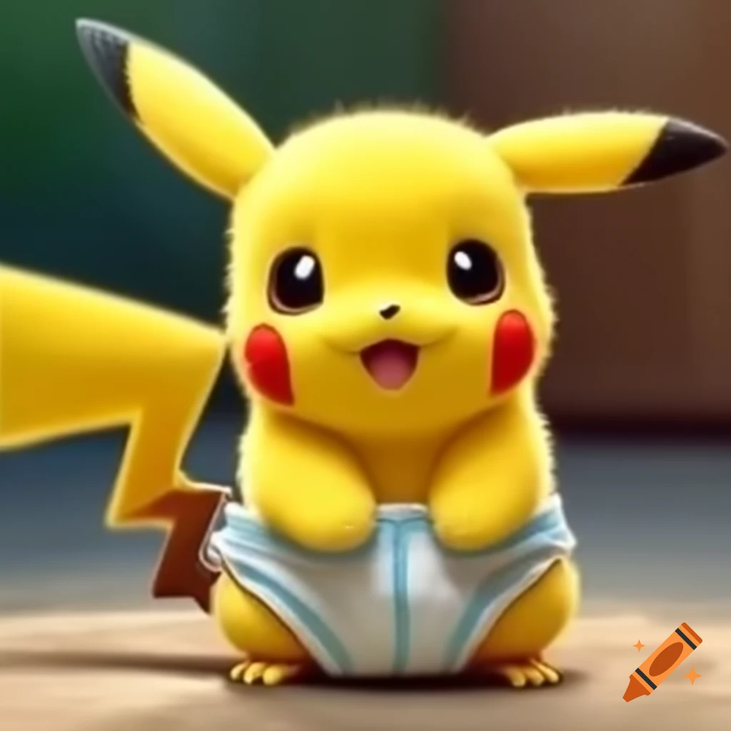 Baby Pikachu in a diaper