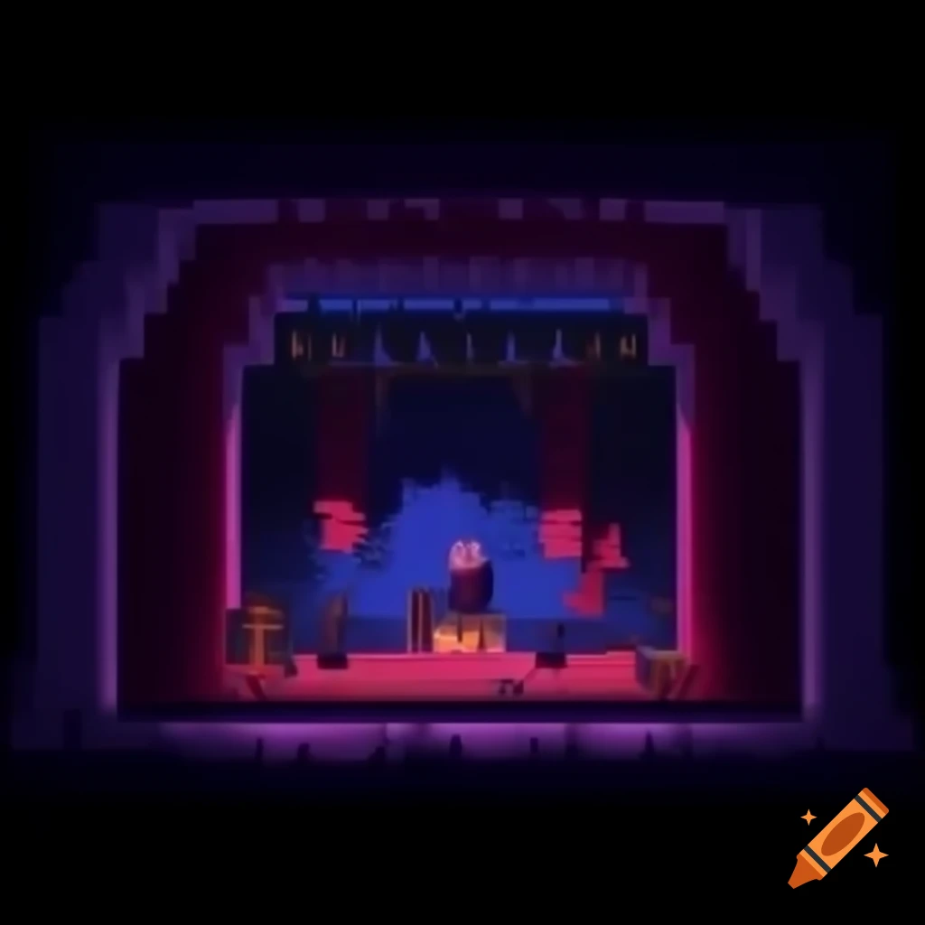 Pixel art depicting a concert scene with dark tones