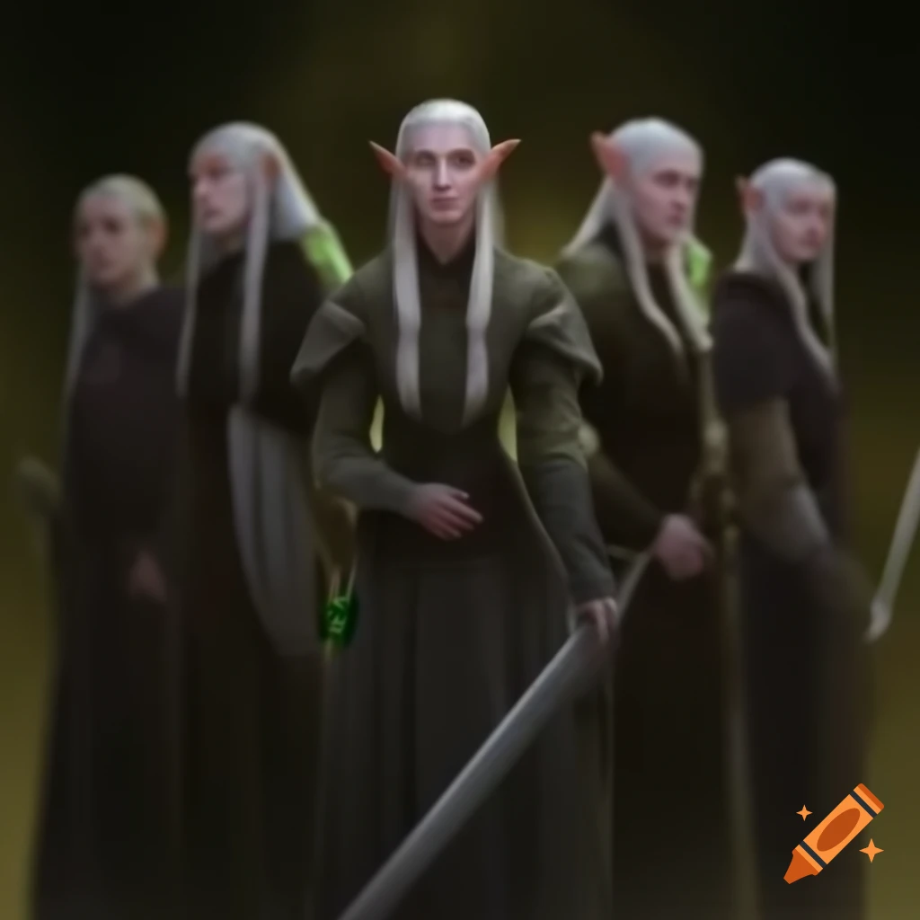 Group of 16 elven warriors in fantasy setting