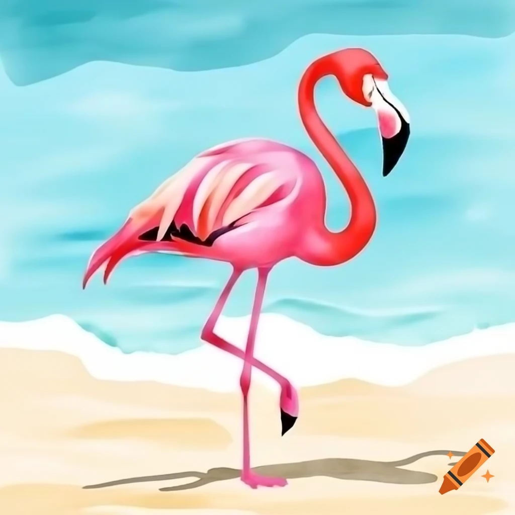 Vibrant pink flamingo posing on Hawaiian beach in sunlight