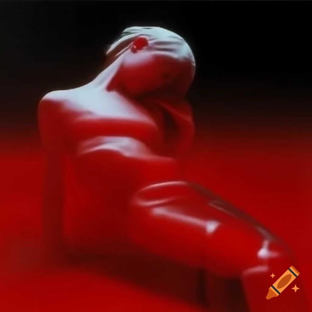 Pop surreal photography featuring red glass statue from 2000's