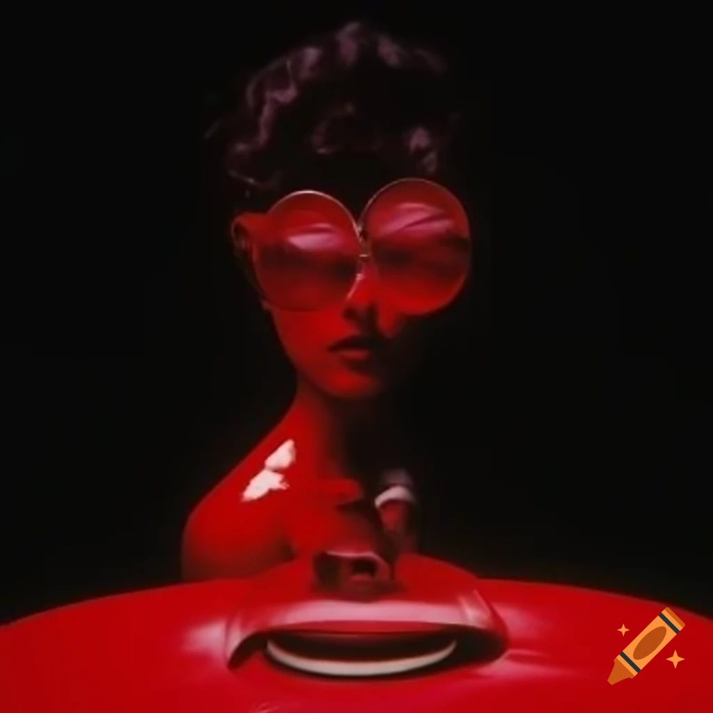 Pop surrealism photography featuring red glass statue