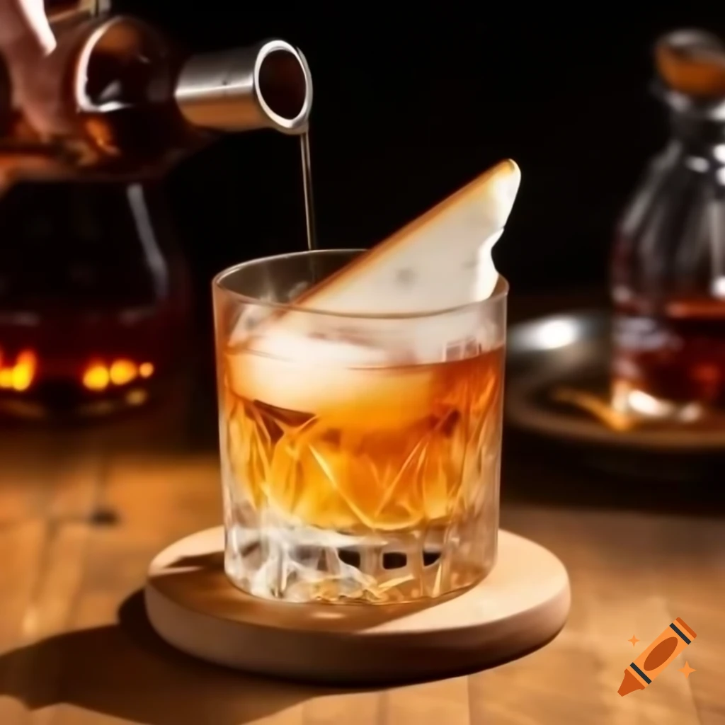 Vintage Old Fashioned cocktail garnished with Swiss cheese