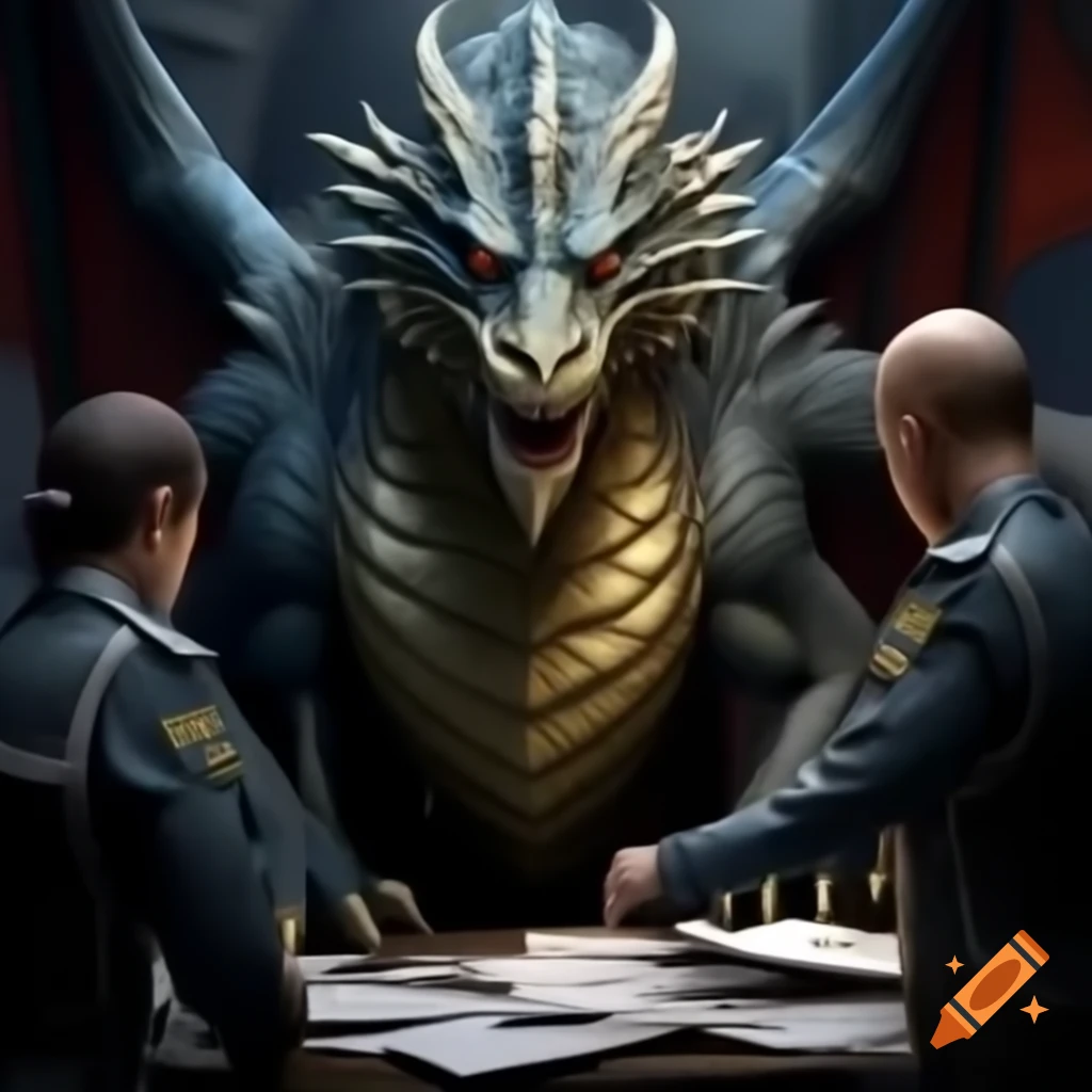 Security dragon guarding stack of papers