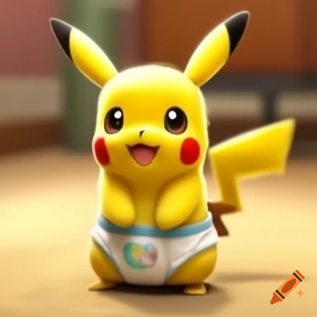 Cute baby Pikachu wearing a diaper