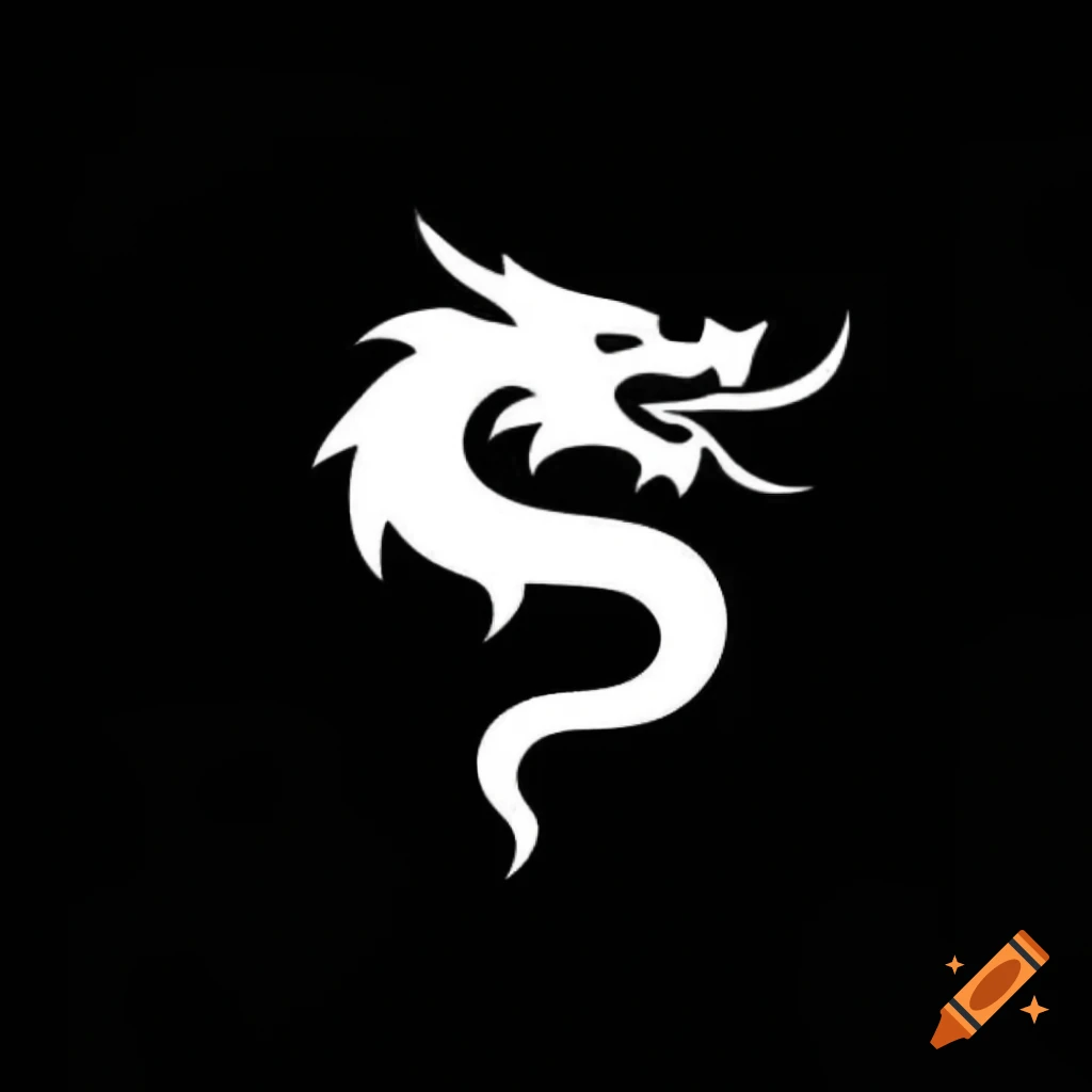 White dragon logo on black background, facing right