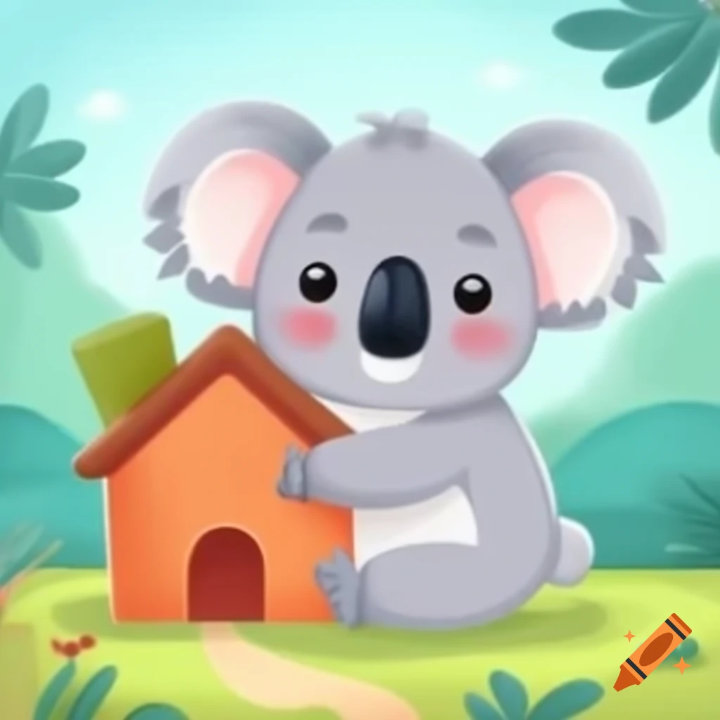 Cute cartoon koala with house
