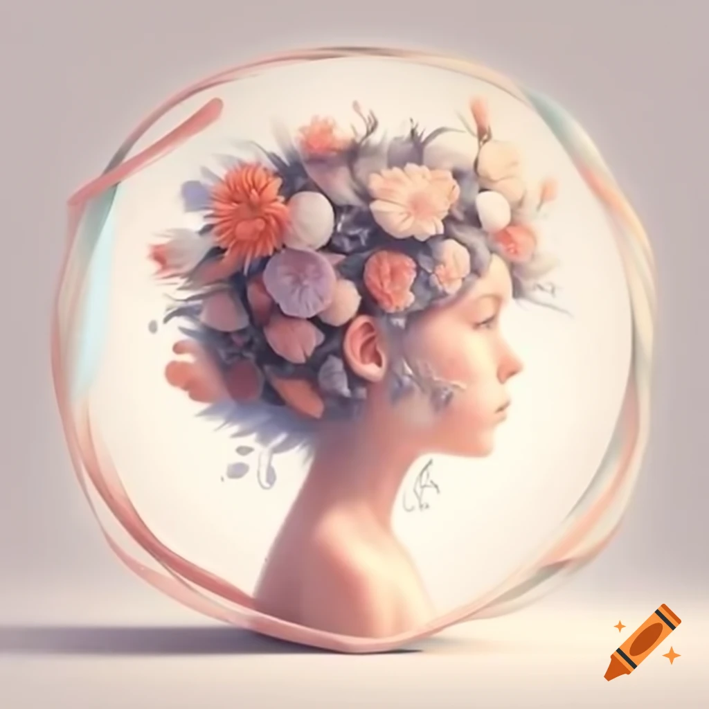 Blooming flowers around ribbon with 'Mental Health Matters' in soft colors