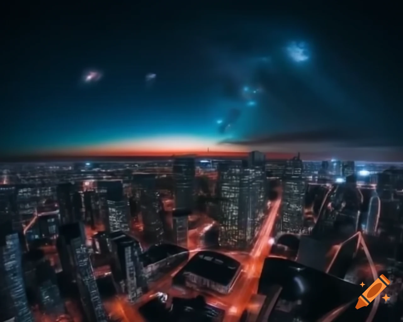 Futuristic city with high metal buildings and advanced architecture