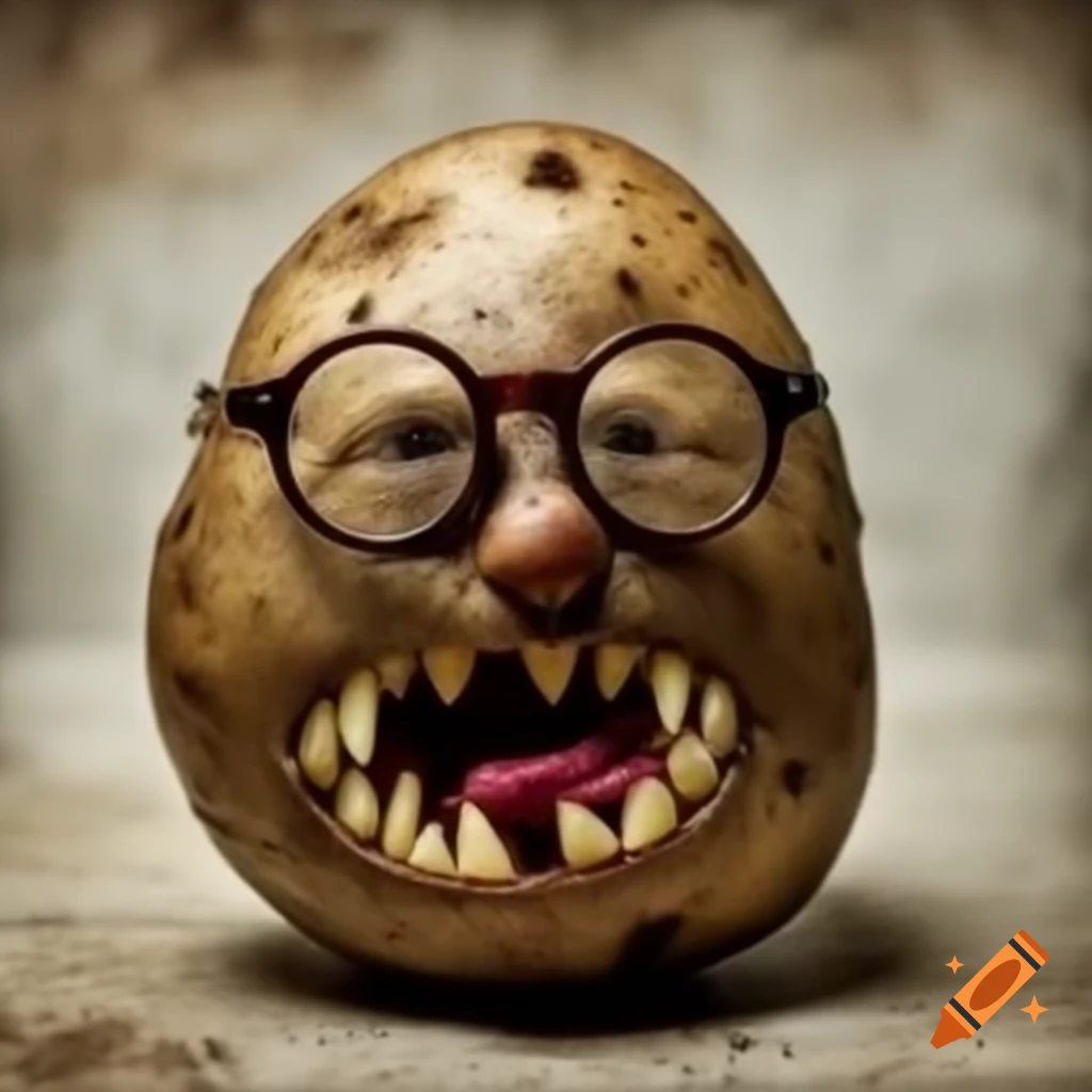Angry potato with spectacles and dramatic teeth expression
