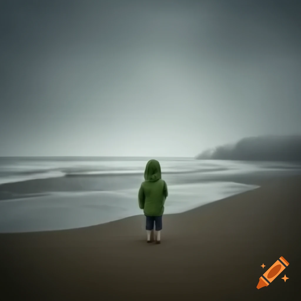 A lonely child in a contemplative pose