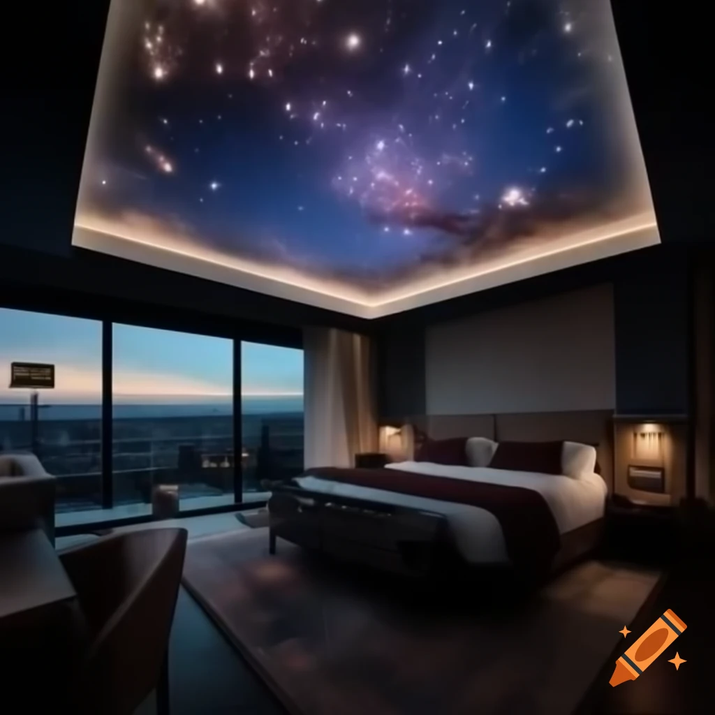 Realistic depiction of a starry hotel ceiling