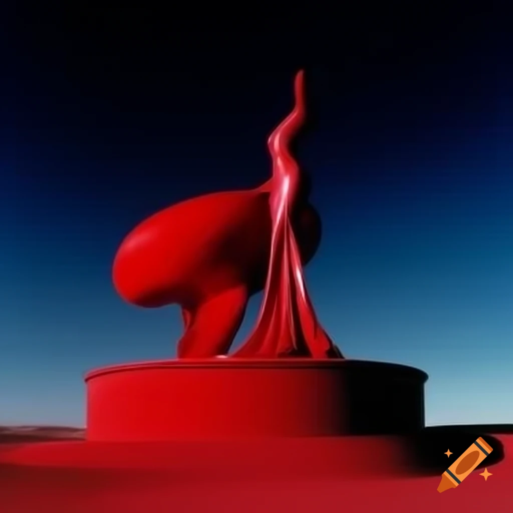 Pop surrealism photography featuring red glass statue