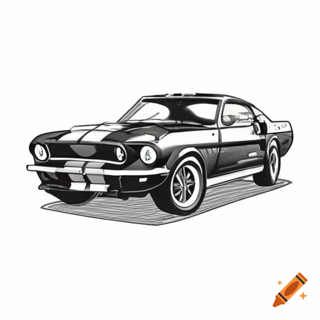 Modern vector illustration of a 1968 Ford Mustang Carroll Shelby GT350 from the front