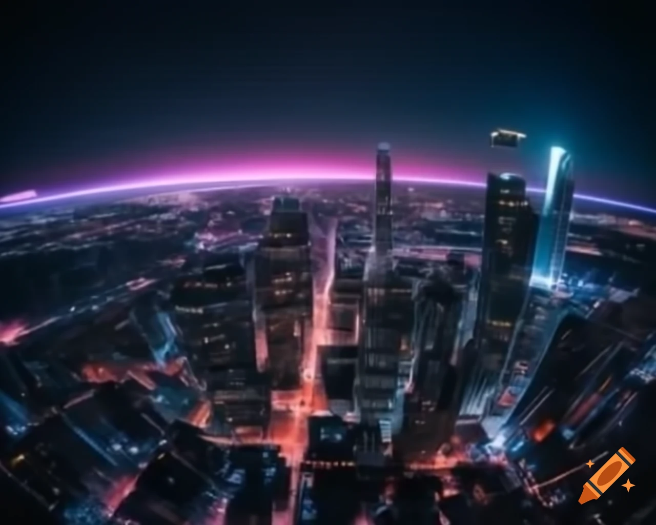 Futuristic city with high metal buildings and advanced architecture
