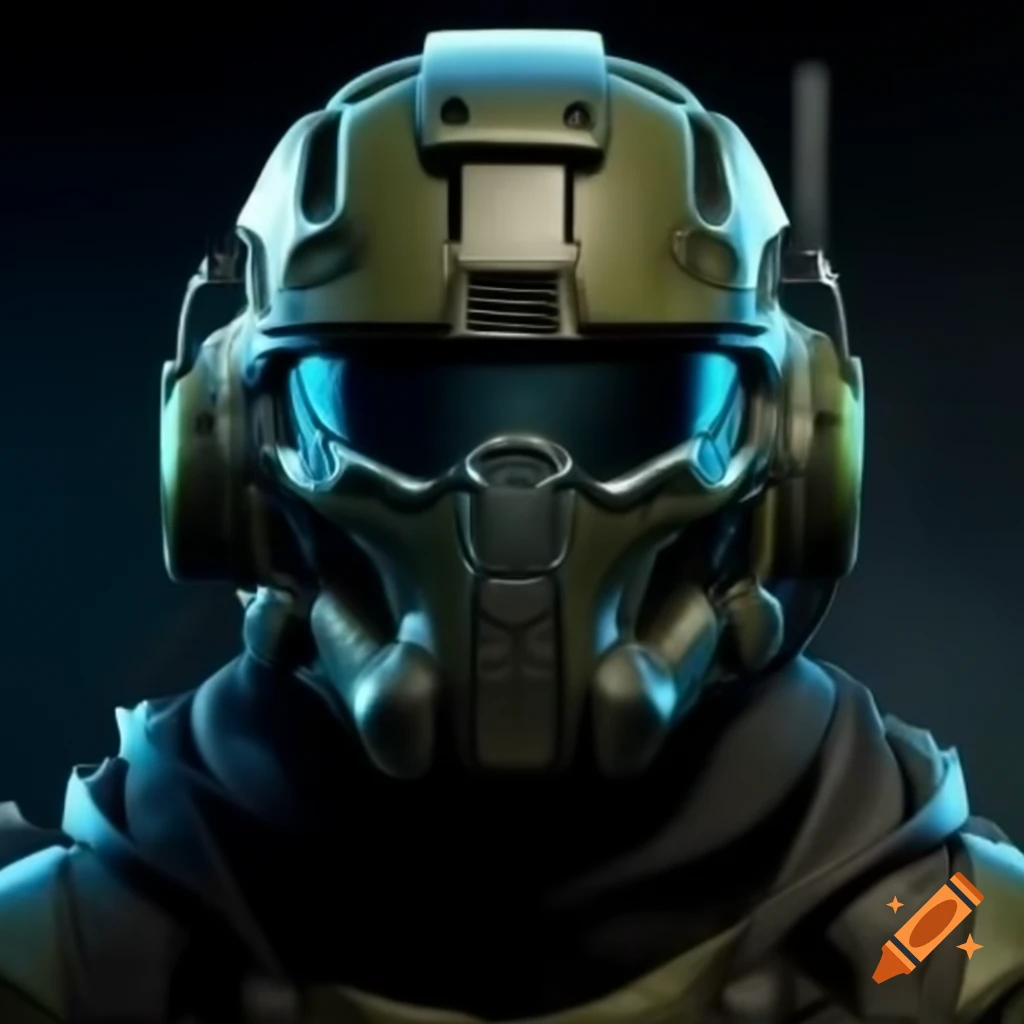 Futuristic gaming military helmet profile view