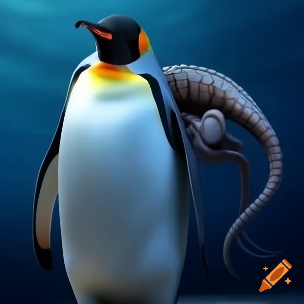 Emperor penguin fused with xenomorph, unique creature design