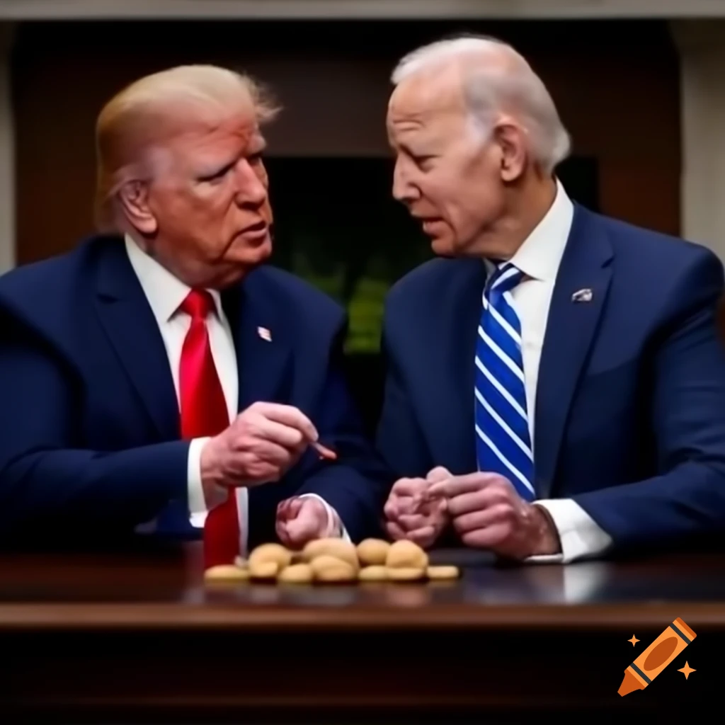 Donald Trump and Joe Biden baking cookies in a lighthearted scene