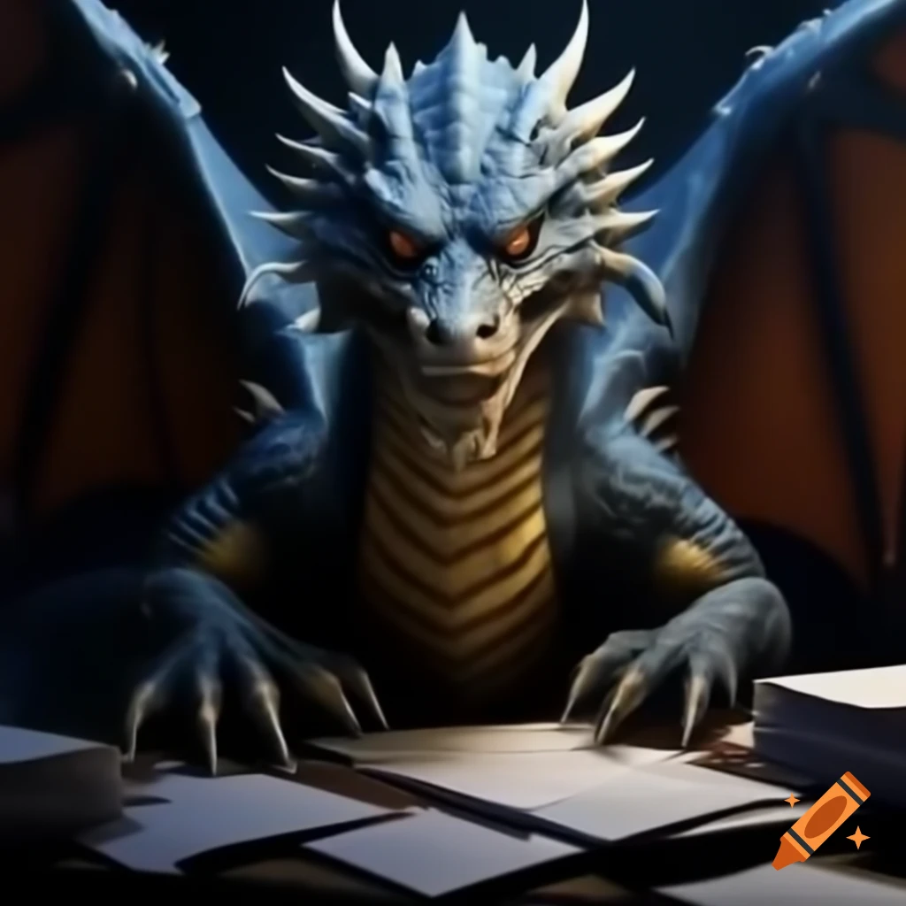 Security dragon guarding a stack of papers
