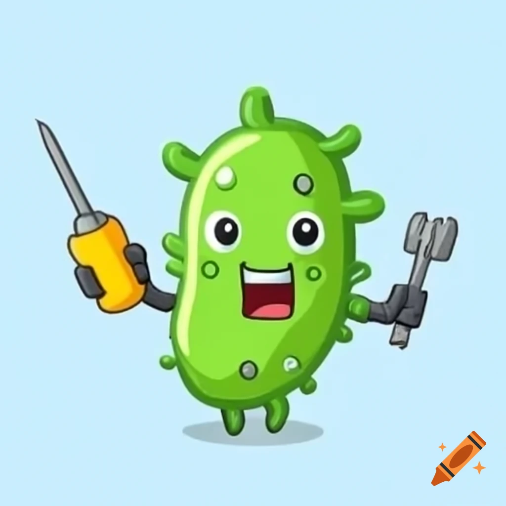 Cartoon agrobacteria using a screwdriver