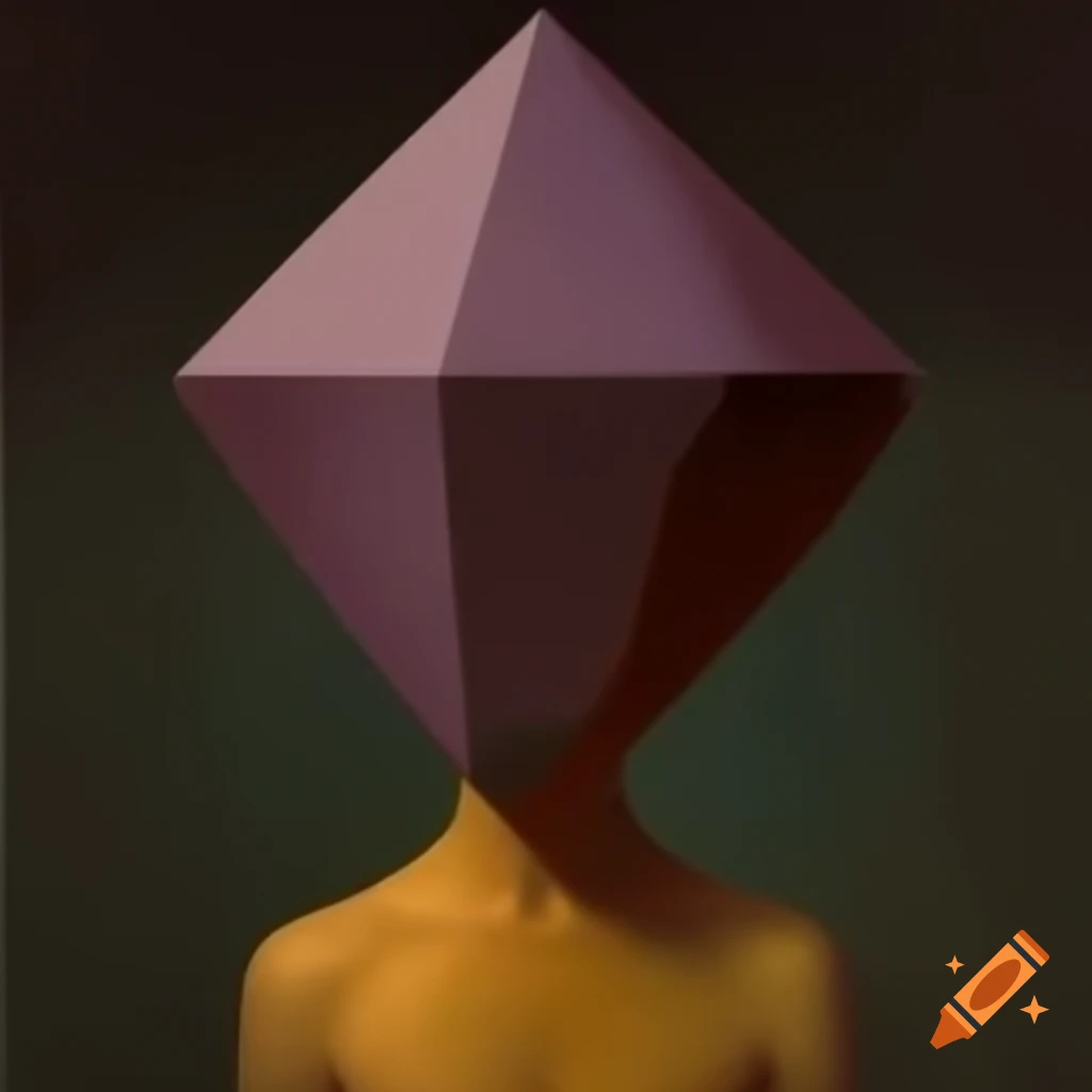 Surreal artwork of a human with geometric head and smooth forms against simple colors