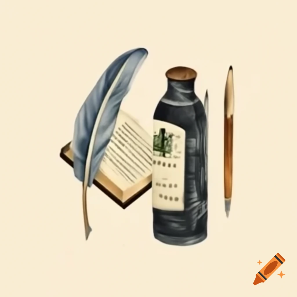 Vintage-style icon for newsletter A Work in Progress featuring quill and open book with dark academia aesthetic