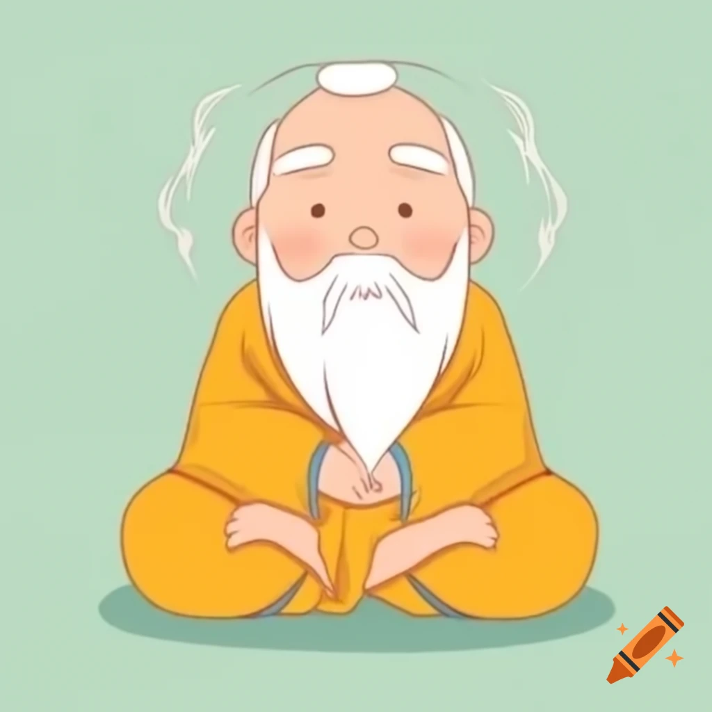 Caucasian Bodhisattva in robes, happy and contemplative, with light of technology illuminating