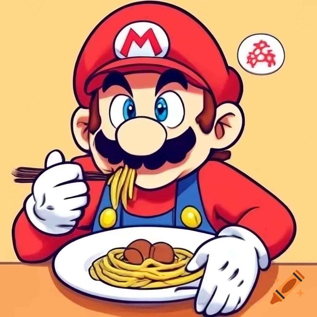 mario-enjoying-spaghetti-and-meatballs-on-craiyon