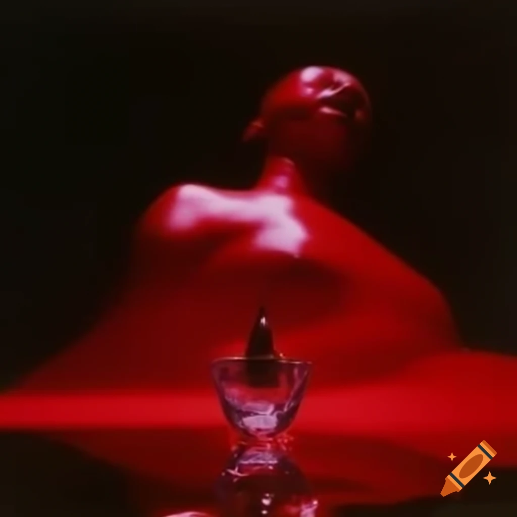 Pop surreal photography featuring red glass statue