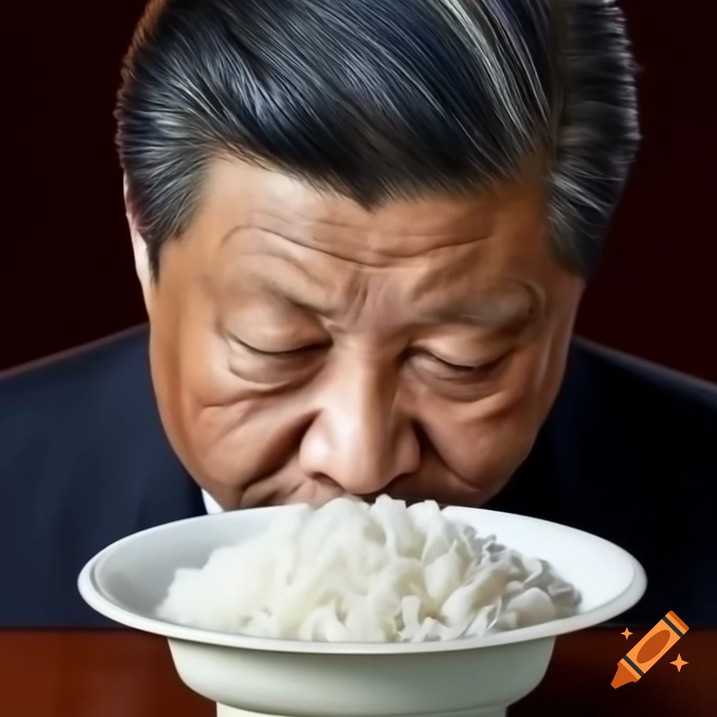 Chinese leader reflecting while looking at bowl of rice