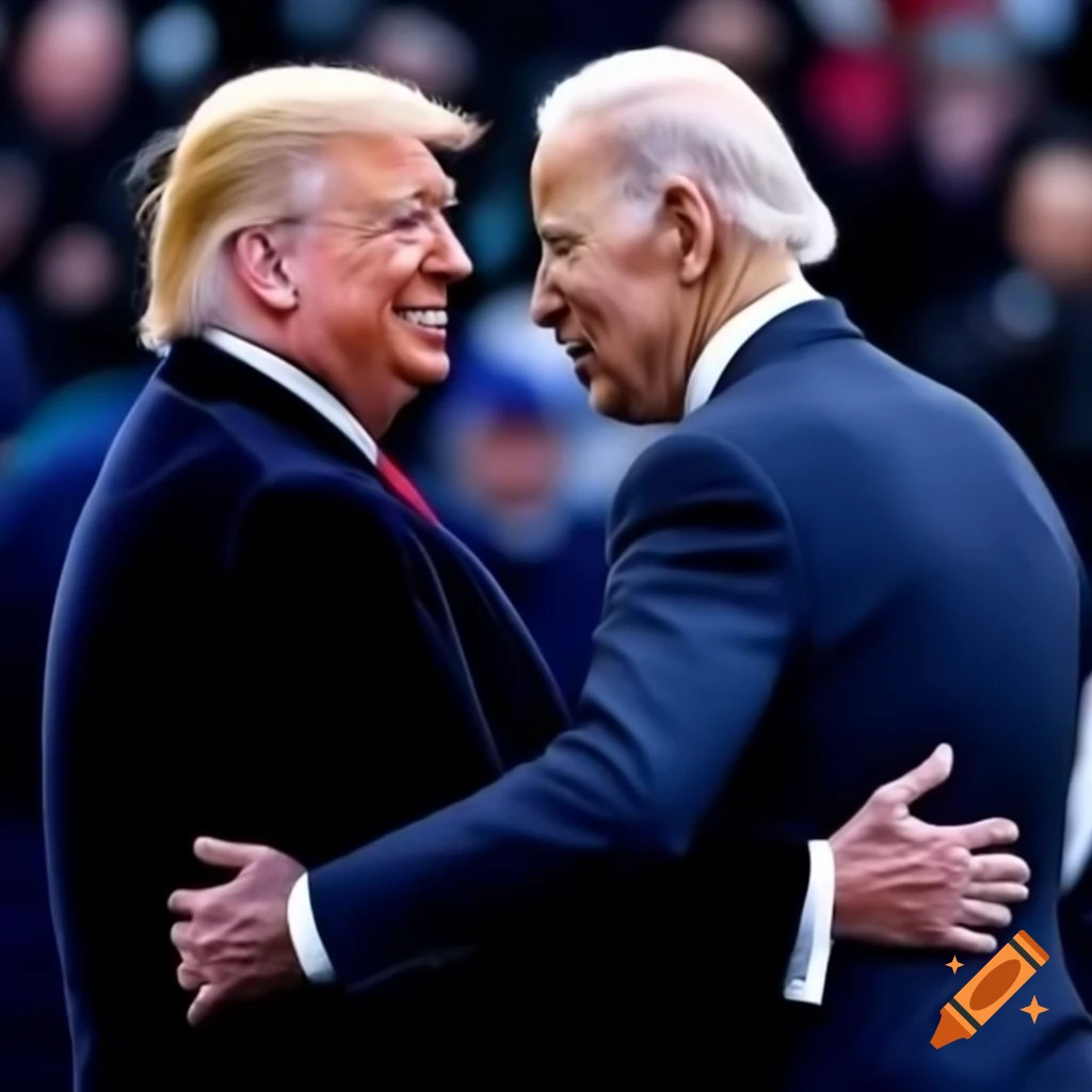 Joe Biden and Donald Trump happily holding hands