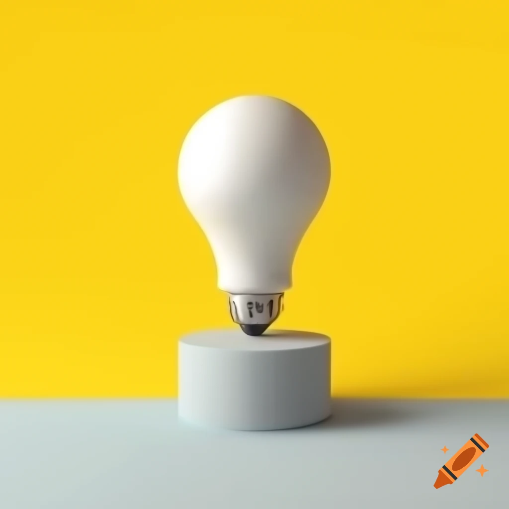 Minimalist 3D light bulb design with sphere and cylinder on bright yellow background